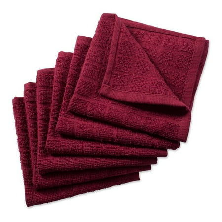 DII Modern Cotton Solid Windowpane Terry Dishcloths in Wine Red (Set of 6)