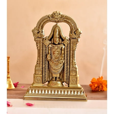 Metal Gold Tirupati Balaji Lord Venkateswara Statue Idol for Pooja, Home Temple, Office Decor & Gift - Spiritual Showpiece