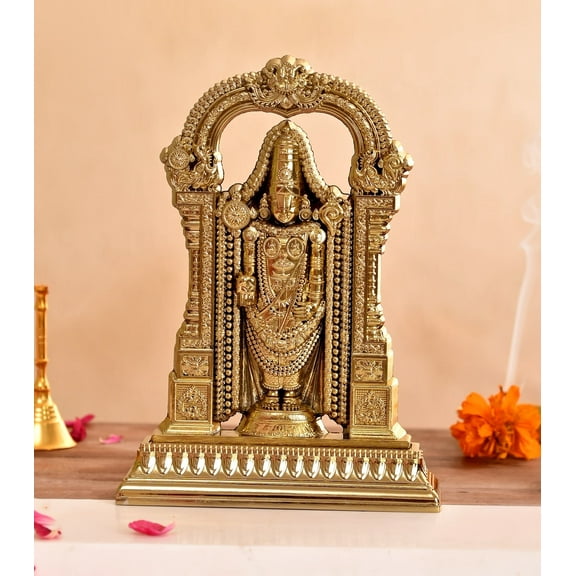 Metal Gold Tirupati Balaji Lord Venkateswara Statue Idol for Pooja, Home Temple, Office Decor & Gift - Spiritual Showpiece