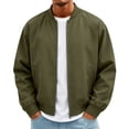 thumbnail image 2 of Mens Bomber Jacket Lightweight Zip Up Flight Jacket Ribbed Collar Windbreaker Casual Coats Spring Fall Outerwear Army Green 4XL, 2 of 9
