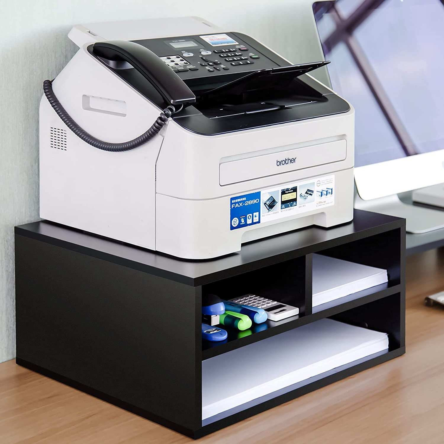FITUEYES Printer Stands， Large Desktop Paper Organizer, Black