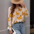 thumbnail image 4 of Suéter de mujer de punto holgado de talla grande con cuello redondo y estampado de mariposas de estilo europeo y americano para invierno, 4 of 6