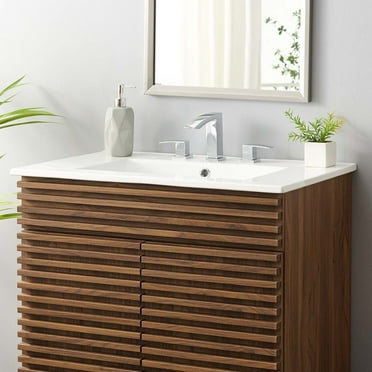 Modway EEI-4837-WHI White Ceramic 18" x 30" x 6.5" Rectangular Bathroom Sink