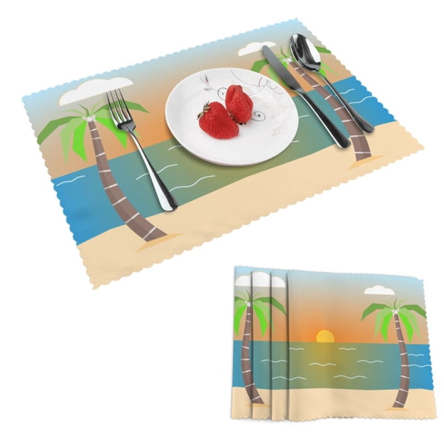 DouZhe Ensemble de 4 Sets de Table en Polyester, Motif Coucher de Soleil Mer Résistant à la Chaleur pour Table à Manger, 12 Pouces x 18 Pouces