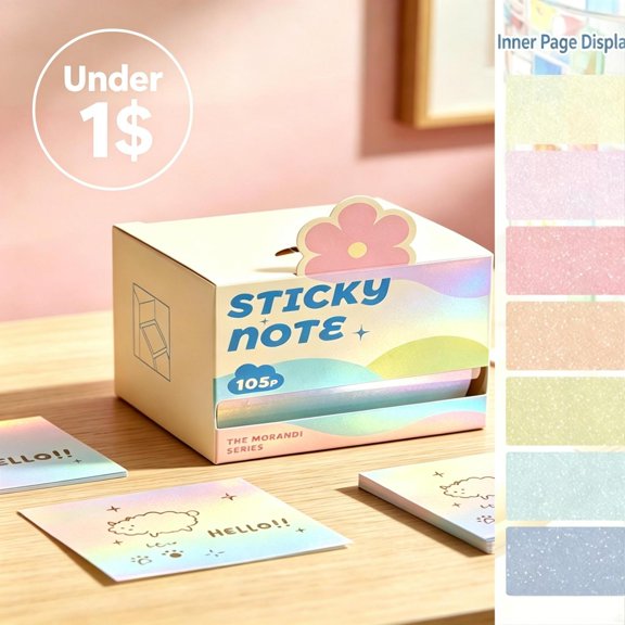 Under 1$ Product! Pull-Out Sticky Notes Dispenser Box, 105 Sheets Multi-Color Self-Adhesive Memo Pads, Portable Reminder Note Paper for Office Work Planning, Journaling, Daily Task Marking