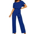 thumbnail image 6 of Leesechin Pants for Women Short Sleeve Playsuit Clubwear Straight Leg Jumpsuit with Belt, 6 of 9