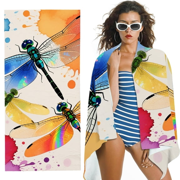 RKSupls Watercolor Dragonfly(1) Oversized Microfiber Beach Towel - Ultra-Soft Microfiber , for Bathroom, beach, Soft Super Absorbent- 30x60 in