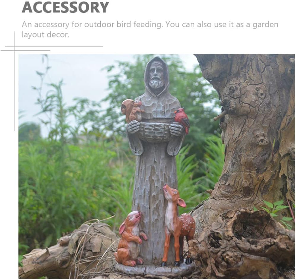 St Garden Statues Resin Statue Garden Bird Food Water Container Catholic Christian Yard Decoration Bird Feeding Tool for Garden Lawn Patio Use
