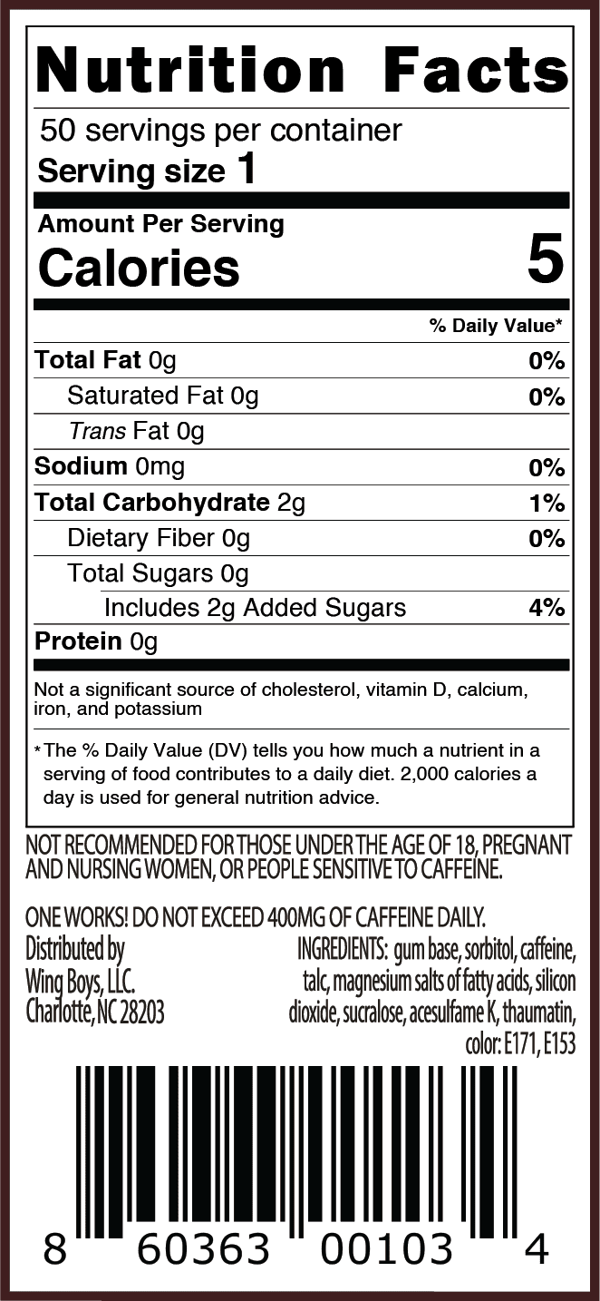 Wingman Caffeinated Super Gum - 50 Pieces of Super Energy Gum