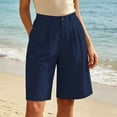 thumbnail image 5 of Women's Wide Leg Shorts Baeitkot Women's High Waisted Shorts Pleated Wide Leg Knee Length Casual Shorts with Pockets for Work Office Navy M, 5 of 9