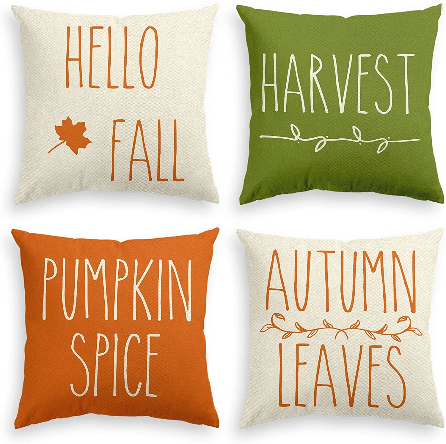Juvale Set of 4 Thanksgiving Throw Pillow Covers with Seasonal Fall Quotes, 4 Autumn Designs, 17x17 Inches