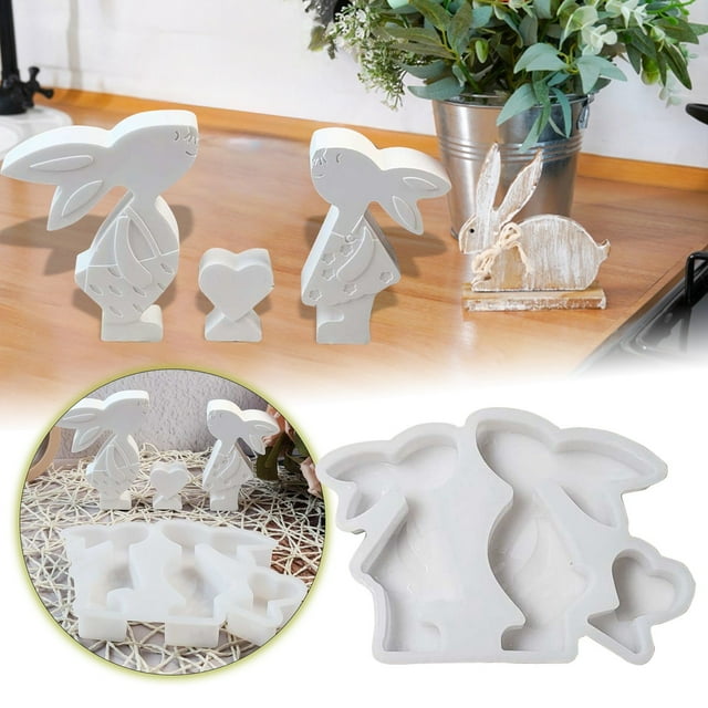 Conejito de Pascua de silicona, molde de yeso de conejito de Pascua, adornos combinados de pareja de conejitos de Pascua, herramientas de decoración de Pascua de silicona para hacer tú mismo.