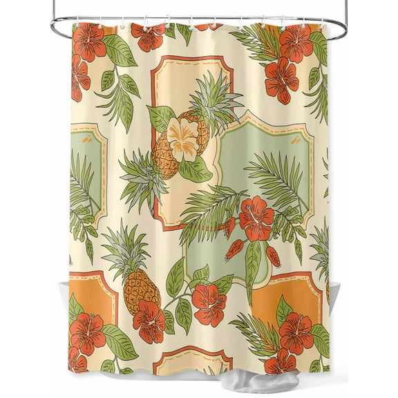 Shower Curtain Pineapple Bathroom Curtains with Hooks, Waterproof Fabric Tropical Fruit Palm Leaves Bath Shower Curtains Set for Bathroom Bathtubs Decor 36x72 Inch