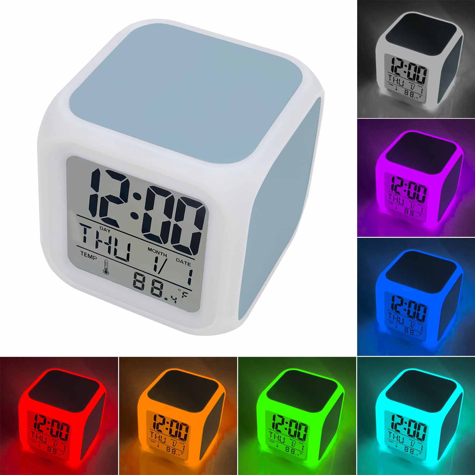 Sky Blue Digital Alarm Clock for Bedrooms, Smart LED Alarm Clock with 7 Color Changing Night Light, Modern Pure Winter Sky Blue Silent Wake Up Clocks for Sleep Study Cooking 3.2"x3.2"
