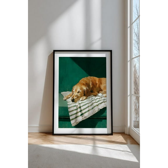 Golden Retriever Print, Sleeping Dog Art, Cozy Home Decor Home Decor #3374, 8x12 UNFRAMED