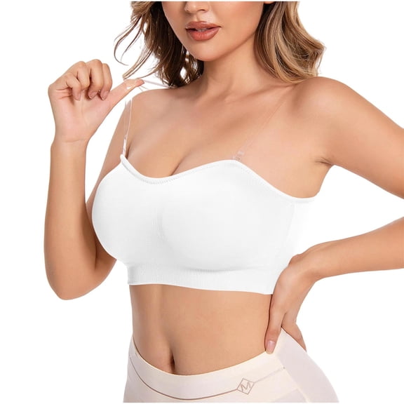 Strapless Bra Plus Size Bandeau Tube Top Invisible Straight Neck Bralette Wireless Built-in Pad Style Comfort Stretch Fabric Underwear Daily Lingerie