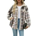 thumbnail image 2 of Chaqueta de Franela para Mujer, Estilo Otoño, A Cuadros, con Botones, Larga, Informal, de Forro , con Bolsillos. Arroz con Albaricoque S, 2 of 8