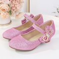 thumbnail image 4 of WUANDIXFA Summer Sandals for Girls Dress Shoes for Girls Low Heel Princess Shoes Mary Jane Flower Wedding Party Glitter Shoes (Little Kid/Big Kid) Pink,US 4, 4 of 4