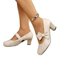thumbnail image 2 of Domuza Women Bow Decor Block Heel Mary Jane Shoes, Round Toe Strap Fashion Dress Pumps White 7.5（EU-39）, 2 of 9