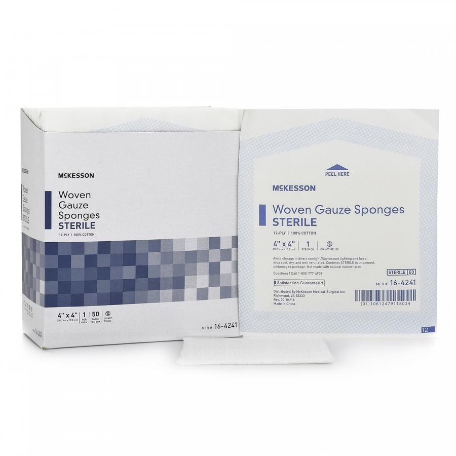 McKesson Woven Gauze Sponges Cotton, 12Ply, 4 Inches x 4 Inches