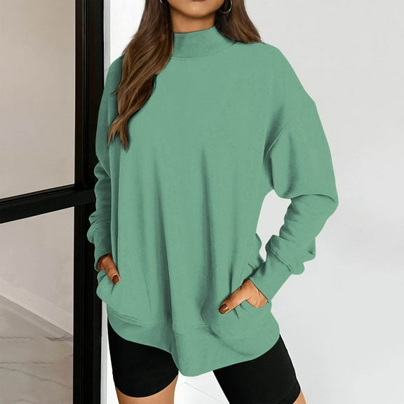 Xcmzpl Womens Sweatshirts Casual Solid Color Crewneck Sweatshirt Athletic Sweater Tops Work Long Sleeve T-shirts Early Fall Fashion