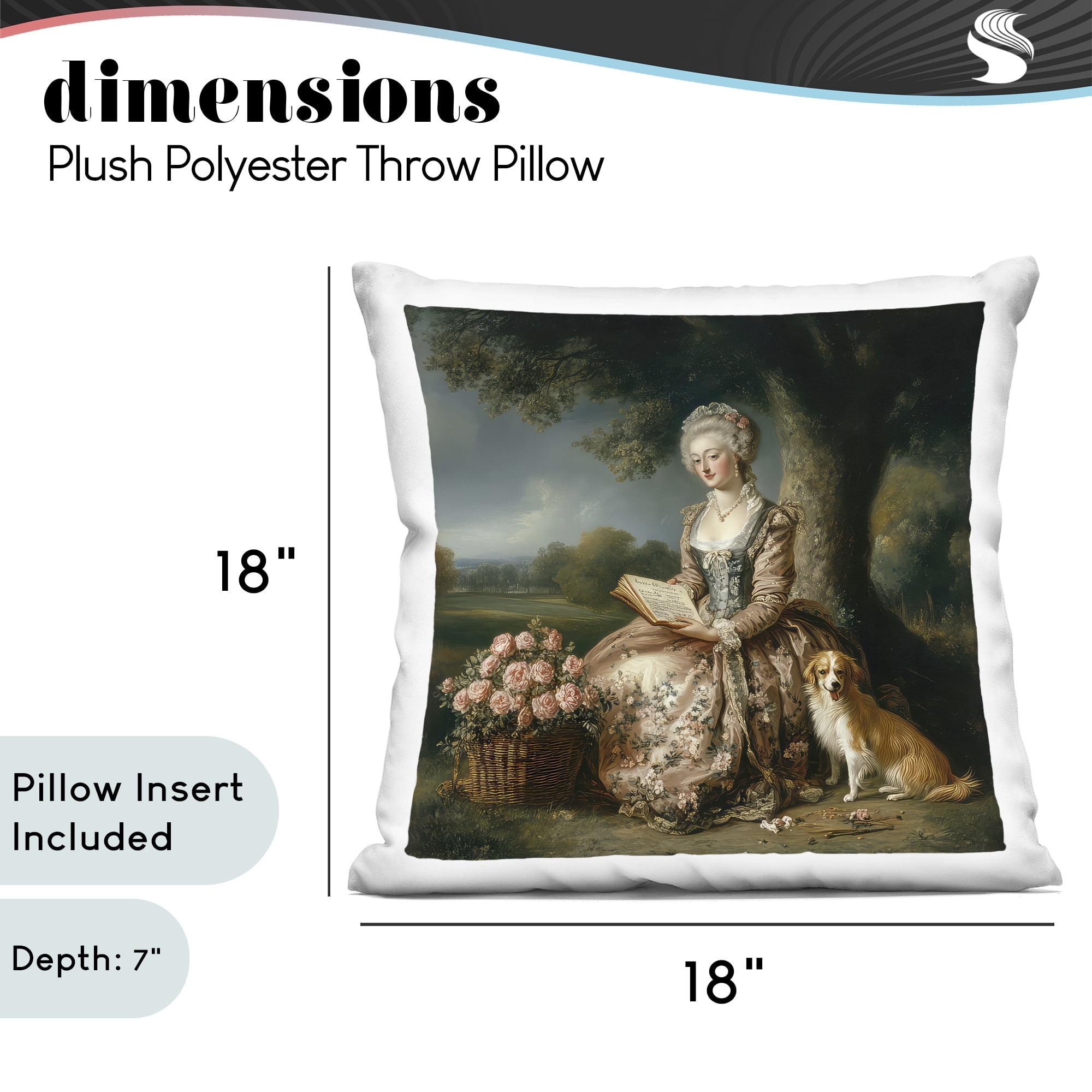 Stupell Industries Rococo Woman with Dog Decorative Printed Throw Pillow, design by The Wands Want, 18 x 7 x 18