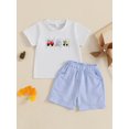thumbnail image 3 of Baby Toddler Boy Shorts Set 3 6 12 18 24 Months 2T 3T Truck Embroidery Short Sleeve T-shirt Plaid Elastic Waist Shorts 2 Piece Summer Outfit, 3 of 8