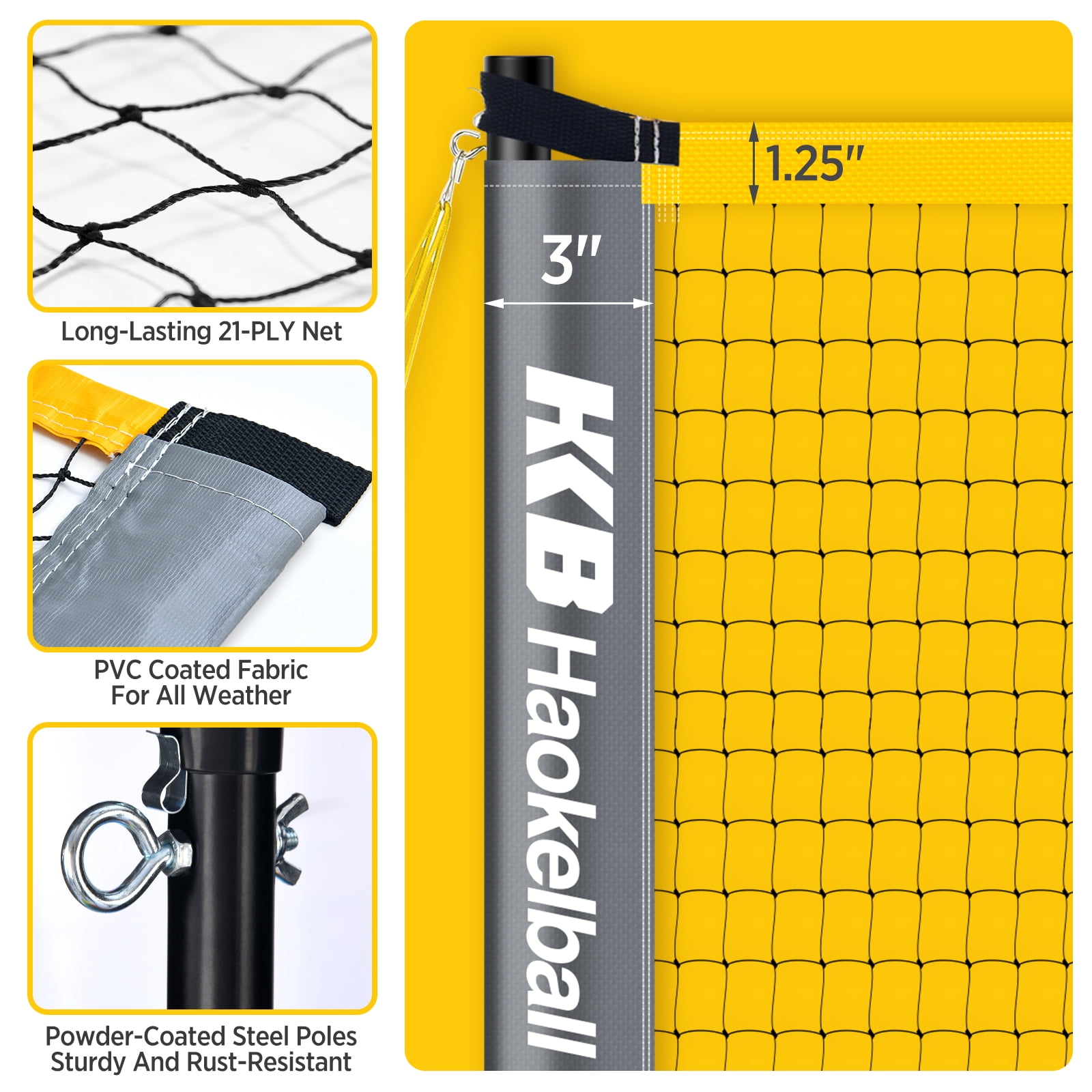 Haokelball Outdoor Volleyball and Badminton Combo Set with Net Width and Height Adjustable Volleyball Badminton Net for Backyard, 4 Rackets, 4 Shuttlecocks, Boundary, Volleyball, Pump and Carry Bag