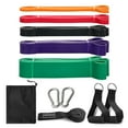 thumbnail image 1 of 3 Packs/5 Packs Powerlifting Workout Exercise Stretch Bands Pull Up Assist Bands Set Resistance Loop Bands  with Door Anchor Foam Handles Hooks and Carry Bag, 1 of 6