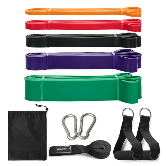 5 Packs Pull Up Assist Bands Set Resistance Loop Bands Powerlifting Workout Exercise Stretch Bands with Door Anchor Foam Handles Hooks and Carry Bag