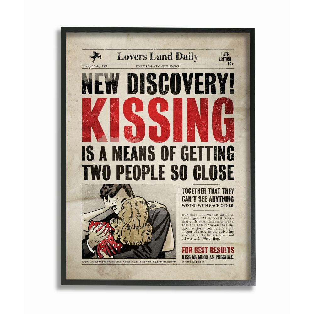 Stupell Industries Kissing Funny Newspaper Vintage Comic Book Design Framed Wall Art by Ester Kay