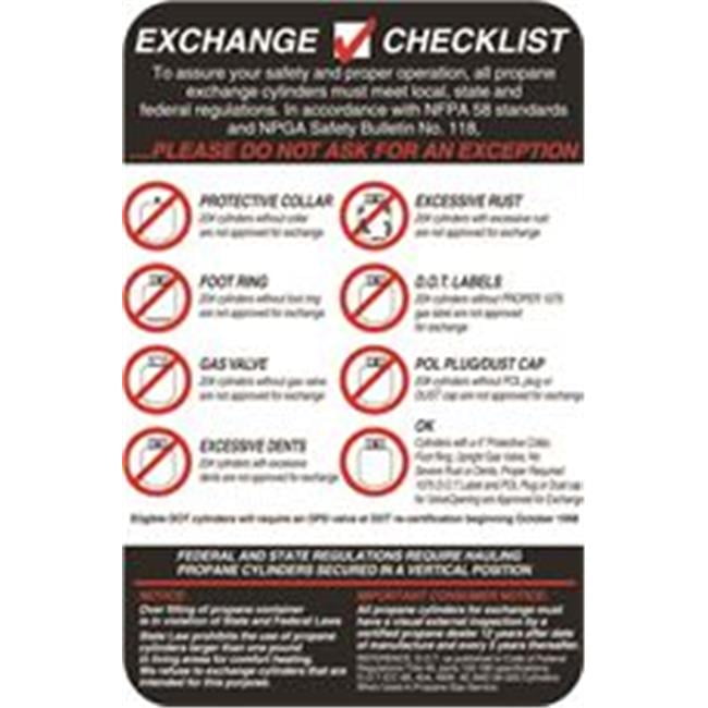 Dynamic Decals & Graphics 2496806 Propane Exchange Checklist, 8 x 11 0