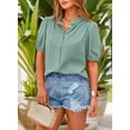 thumbnail image 4 of PRETTYGARDEN Women's Summer Button Down Shirts Short Lantern Sleeve V Neck Cotton Cute Dressy Casual Ladies Tops Blouses, 4 of 7