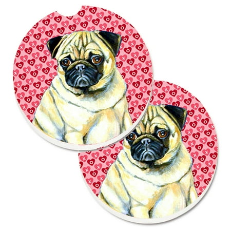 

Carolines Treasures LH9162CARC Pug Hearts Love and Valentines Day Portrait Set of 2 Cup Holder Car Coasters Large