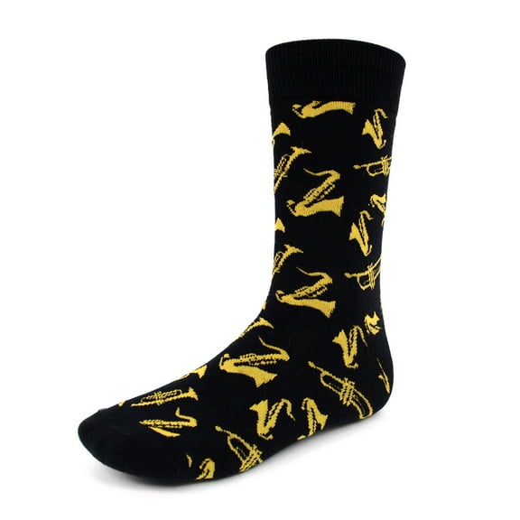 Urban-Peacock Men's Novelty Fun Crew Socks for Dress or Casual - Brass Instruments - Black