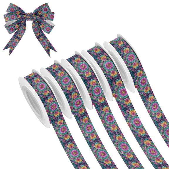 5 Rolls Christmas Ribbon 1.5 inch Wide Decorative Ribbon for Gift Wrapping and Holiday Decorations Colorful Delicate Floral