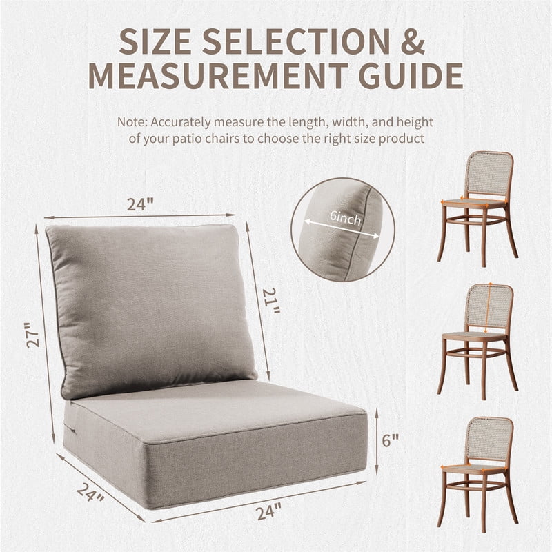 Giantfurnni Outdoor Deep Seat Cushion 24 X 24 X 6 Inch, Pack of 2, Patio Furniture Cushions with 6 Inch Foam Waterproof & Fade Resistant Perfect for Wicker Chair, Sofa, Couch, Beige