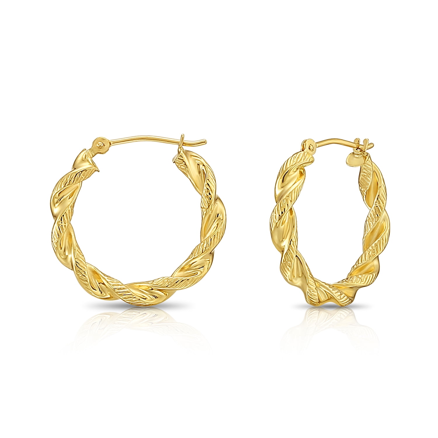 Tilo Jewelry 14K Yellow Gold Twisted Rope Chunky Hoop Earrings with Diamond-Cut Engraved (21mm) for Women & Unisex