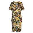 thumbnail image 3 of OWL ON ACANUS-vestido de verano para mujer traje holgado con bolsillos hojas y flores amarillo y marrón falda de graduación, 3 of 6