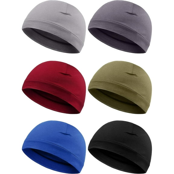 WuPing Soft Cotton Skull Caps for Men & Women - Breathable Helmet Liner with Sweat-Wicking, 6-Pack One Size Multi-Color