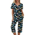 thumbnail image 6 of Womens Pajamas Sets Short Sleeve V Neck Top with Capri Pants with Pockets Casual Sleepwear Two Piece Summer Sets S-XXL, 6 of 8