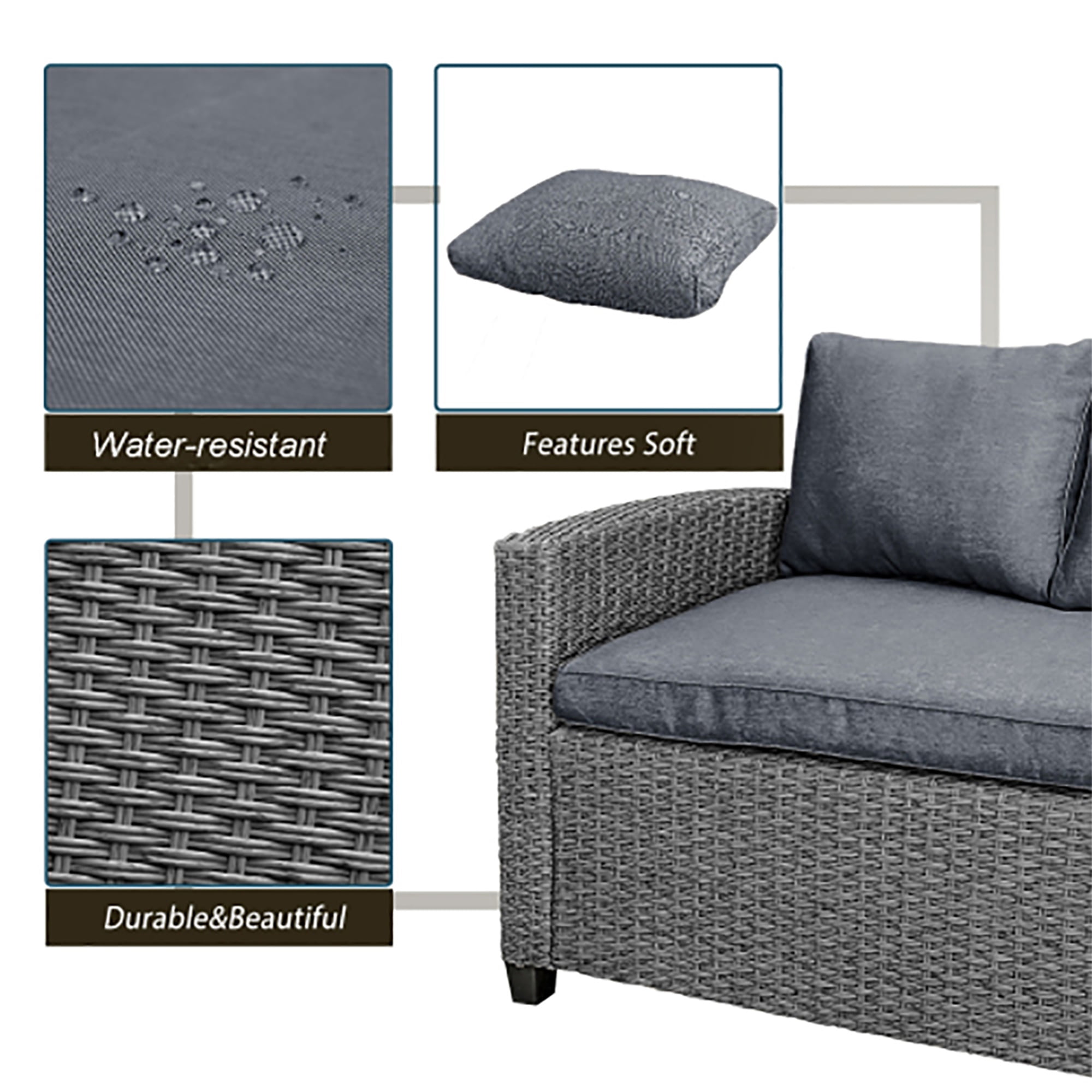 Kadyn Sectional Sofa, Patio Outdoor Furniture L Shape Sofa, Conversation Set All Weather Sectional Sofa Set with Table and Cushions, Gray Kadyn Sectional Sofa, Patio Outdoor Furniture L Shape Sofa, Conversation Set All Weather Sectional Sofa Set with Table and Cushions, Gray