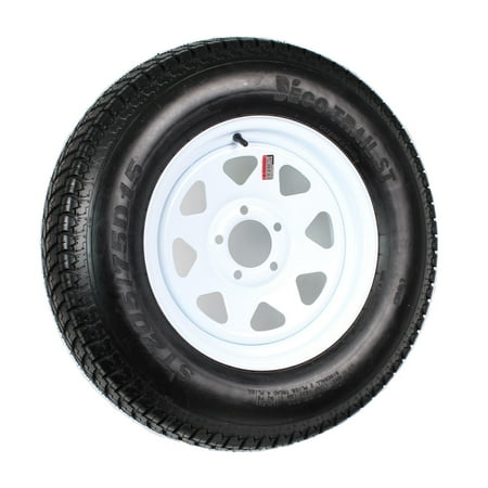 eCustomrim Trailer Tire Rim ST205/75D15 205/75 D LRC 4.5 in. Bolt Hole White Spoke Wheel