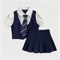 thumbnail image 4 of WXFAZCVU Girls Outfits Short Sleeve Patchwork Shirt Pleat Skirt and Tie School Clothes Set Size 2-3 Years, 4 of 4