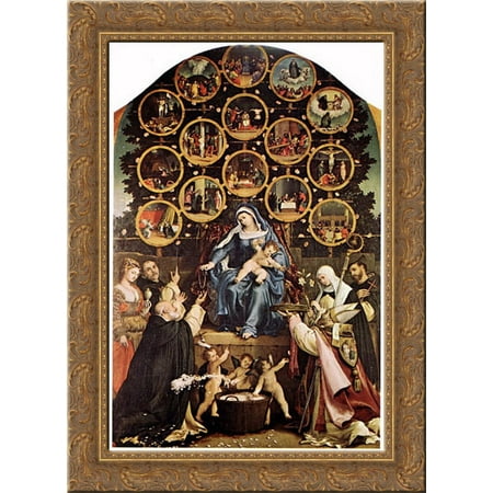 Madonna of the Rosary 19x24 Gold Ornate Wood Framed Canvas Art by Lotto, Lorenzo