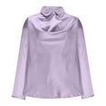 thumbnail image 4 of Women's Satin Cowl Neck Long Sleeve Blouse Elegant Silky Formal Office Top for Work, Business Purple L, 4 of 5