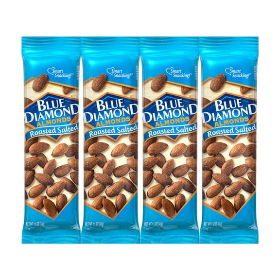 Snack Pack Blue Diamond Roasted Salted Almonds, 1.5 oz Individual Bags, 4-Pack, Perfect On-the-Go Healthy Snack, Gluten-Free, High Protein, Keto-Friendly Nut Snack