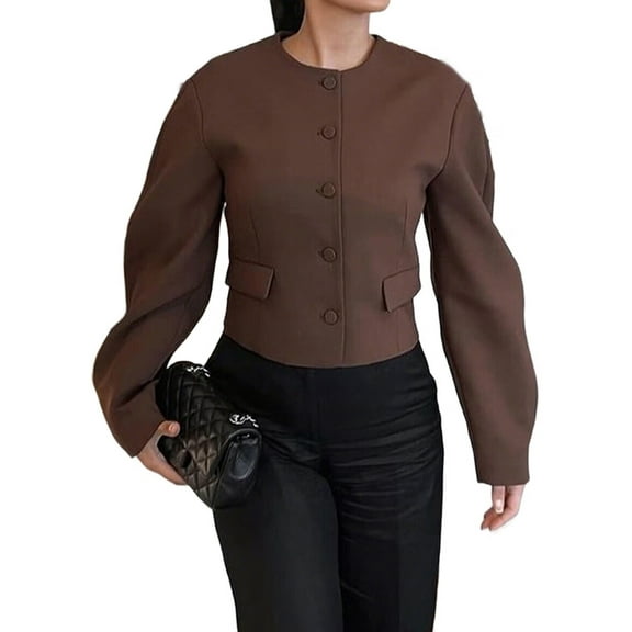 Women'S Short Blazer Button-Down Business Casual Autumn Clothing Winter Outerwear Coffee Color S