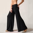 thumbnail image 5 of Fold Over Yoga Pants Trend Solid Wide Leg Loose Fit Lounge Pants with Ruched Waist for Yoga Sports Palazzo, 5 of 6