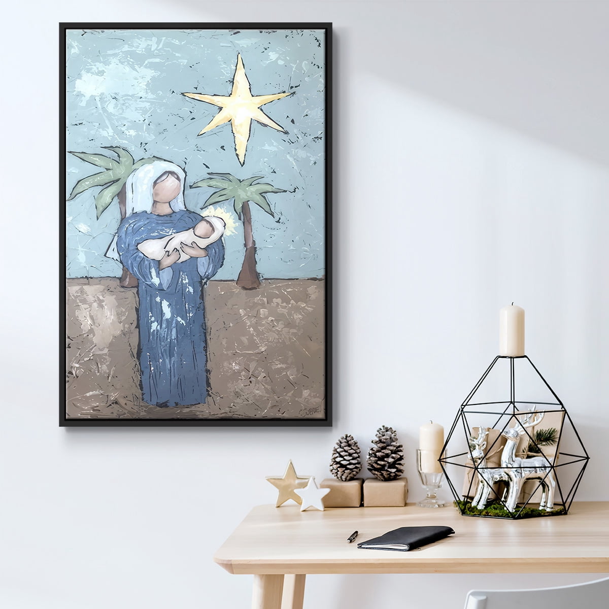 A Silent Night II - Framed Gallery Wrapped Holiday Canvas - 27 x 41 - Black Frame